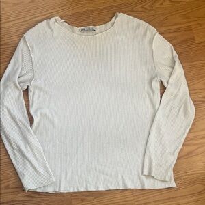 Zara Cream Ribbed Crew Neck Sweater